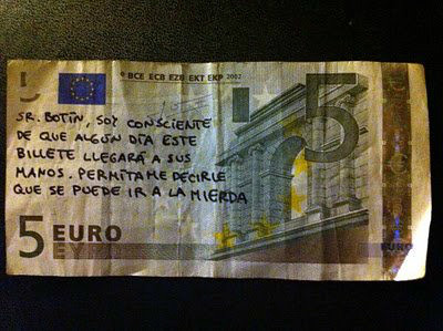 Spanish banknote with writing
