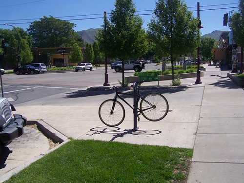A bicycle rack in the 9th and 9th commercial district, Salt Lake City