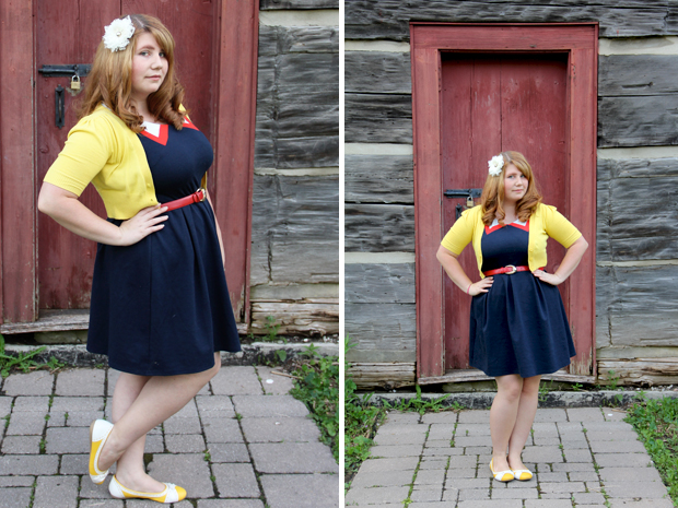 blog wanderlust whimsy megan outfit ootd what I wore modcloth red white and cute blue yellow hive and honey how soon is wow