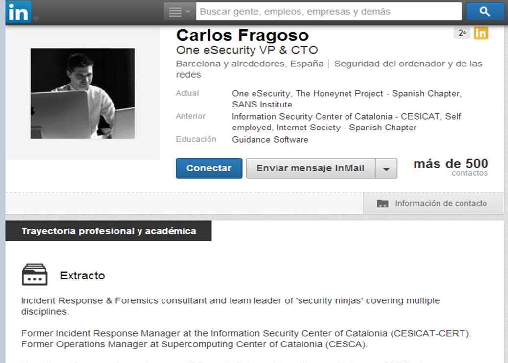 captura presumpte responsable informe CESICAT mov. socials amb perfil profesional de Carles Fragoso