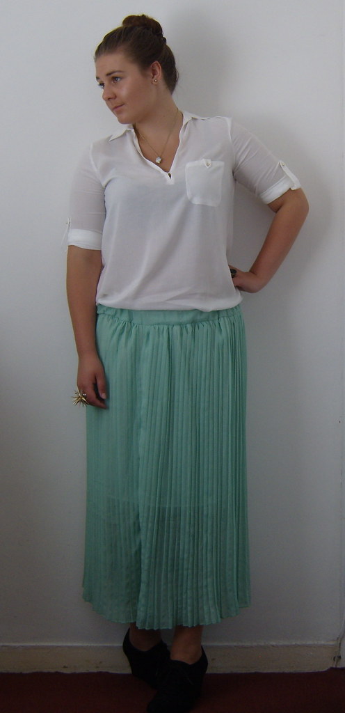 Mint Pleated Maxi Skirt & White Shirt 4