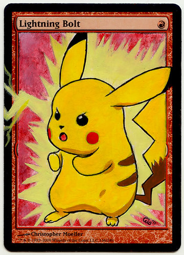 Lightning Bolt altered art magic the gathering Pikachu Pokemon card artist alter