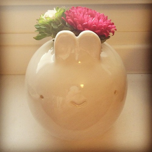 Bunny vase with asters
