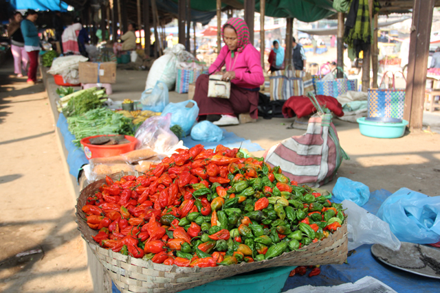 Market vendor selling king chillies