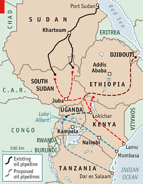 East African proposed oil pipeline. The project would involve the states of South Sudan, Uganda and Kenya. Oil is a major source of speculation in the region. by Pan-African News Wire File Photos