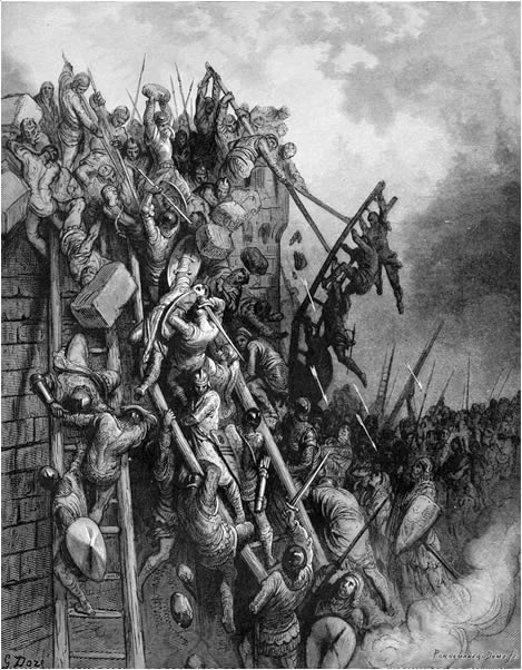 10. El asalto a las murallas de la fortaleza. De la obra Las Cruzadas. Gustavo Doré (1832-1883)