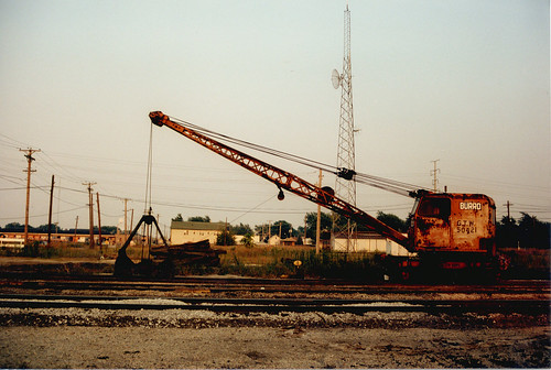 A GTW railroad Burro crane at the site of the now closed Grand Trunk Western Railroad Elsdon Yard.  Chicago Illinois.  September 1986. by Eddie from Chicago