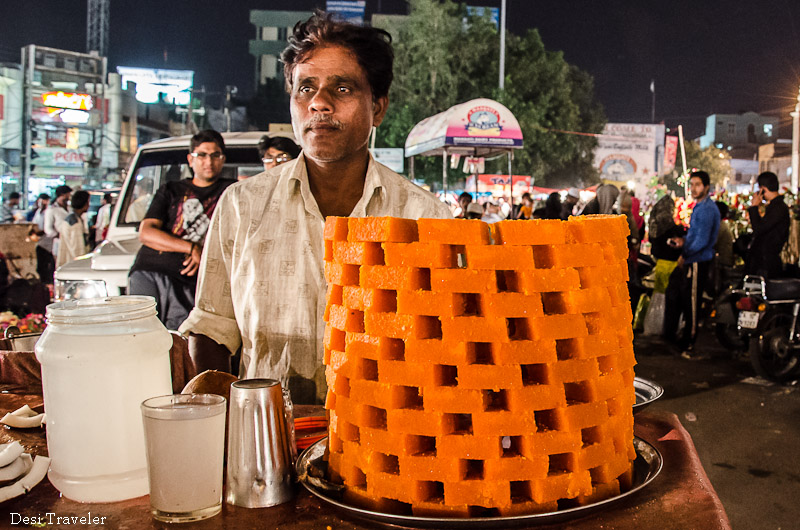 Kopra Pak or coconut sweets at Ramadan night market Charminar 