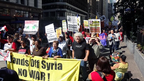 Anti-War demonstration in New York City's Time Square on September 7, 2013. The protest opposed the U.S. war drive against Syria. by Pan-African News Wire File Photos