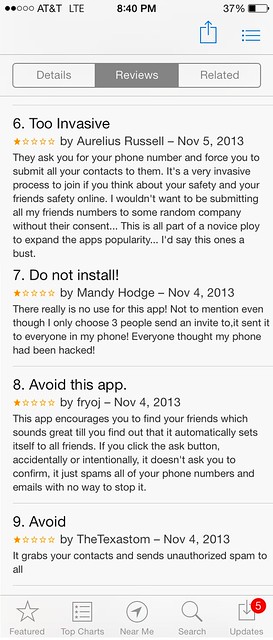 Negative reviews of iPhone app Melt