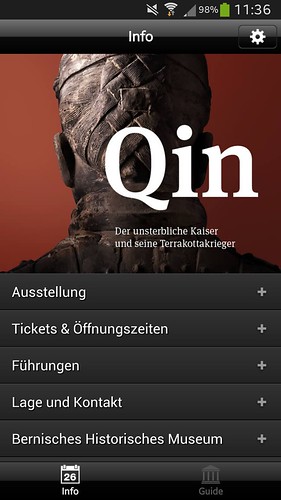 Screenshot vom Startbildschirm der Qin-App