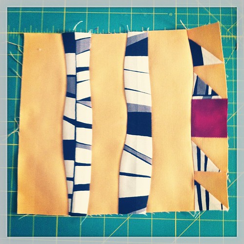 June improv block--finally feeling the flow!  I didn't know curved piecing could be so fun.  Also, I really needed some black & white fabric in my blocks!