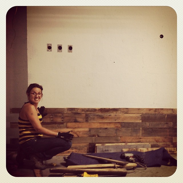  wood wall in our new space @societyofsalvage #indianapolis#palletwood