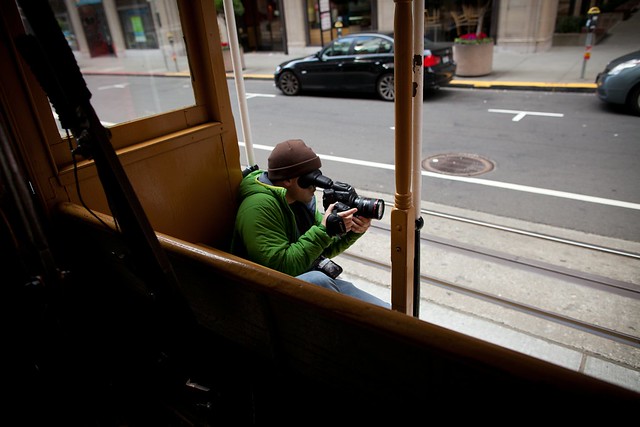 Manfrotto Be Free Tripod ad shoot BTS - San Francisco on the trolley
