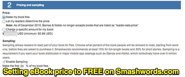 Setting eBook price to FREE on Smashwords.com