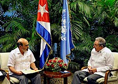 United Nations Food and Agricultural Organization (FAO) Director Jose Graziano da Silva with Cuban President Raul Castro. The FAO director also wrote a message to former President Fidel Castro. by Pan-African News Wire File Photos