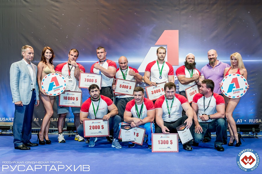  Absolute (Open) Weight Class – left hand winners an prizes │ A1 RUSSIAN OPEN 2013, Photo Source: armsport-rus.ru