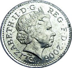 British 2005 5 pence struck on aluminum planchet obverse