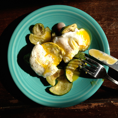 poached egg and squash