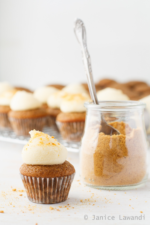 apple spice cupcakes with cream cheese frosting and topped with a sprinkling of graham cracker crumbs