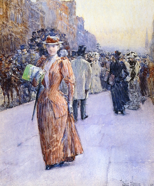 New York Street Scene by Frederick Childe Hassam - circa 1890