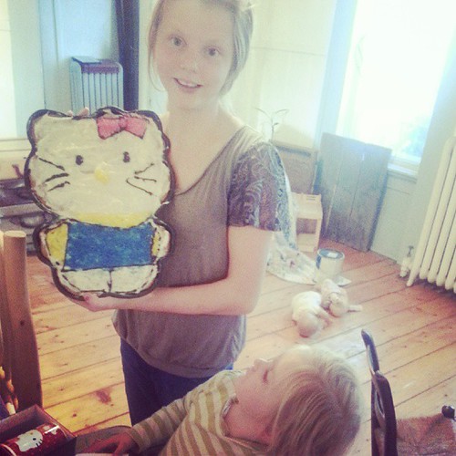 Big sisters made a giant birthday Hello Kitty cookie!