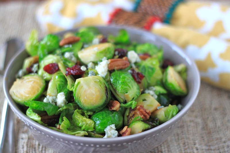brussels sprout, cranberry, pecan, and blue cheese salad
