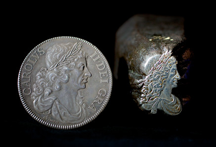 Charles II Petition Crown (L) and Charles II portrait punch (R)