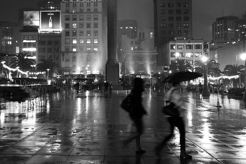 Square in the rain