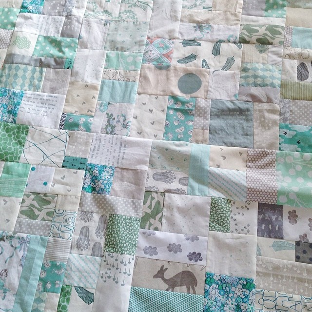 This quilt top is finished!!! Freeform Patchwork in bluey/greens and neutrals for a sweet almost one year old. If you'd like to hang with me and learn this super fun style of patchwork, check out my upcoming workshops with Handmaker's Factory and Treehous