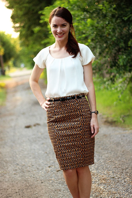 patterned-pencil-skirt-silk-blouse-2