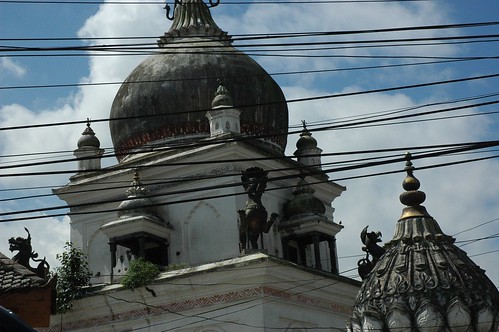 The way things really are: Hindu Temple through powerlines, religion meets science, power of heart, power of mind, lions, snake, domes, Northern India by Wonderlane