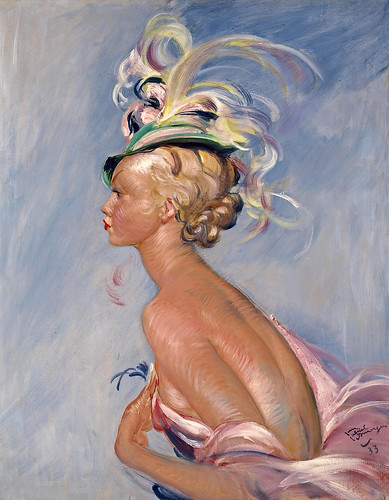 022-Señora elegante con un sombrero con plumas. 1933-Jean Gabriel Domergue