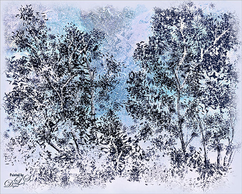 Image of some wintry trees painted in a workshop by Melissa Gallo