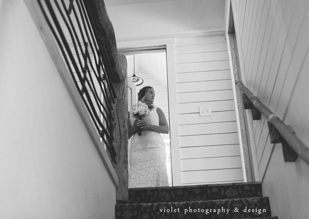 Bride at the top of the stairs