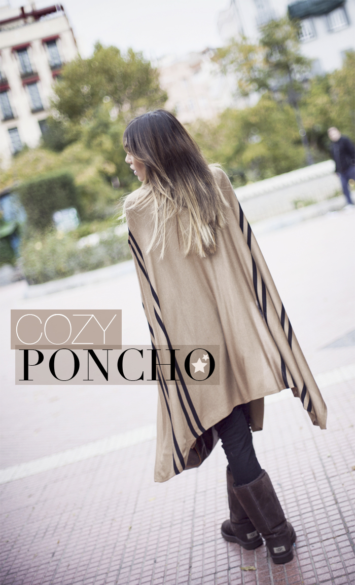 street style barbara crespo cpzy sheinside poncho ugg boots louis vuitton bag outfit fashion blogger