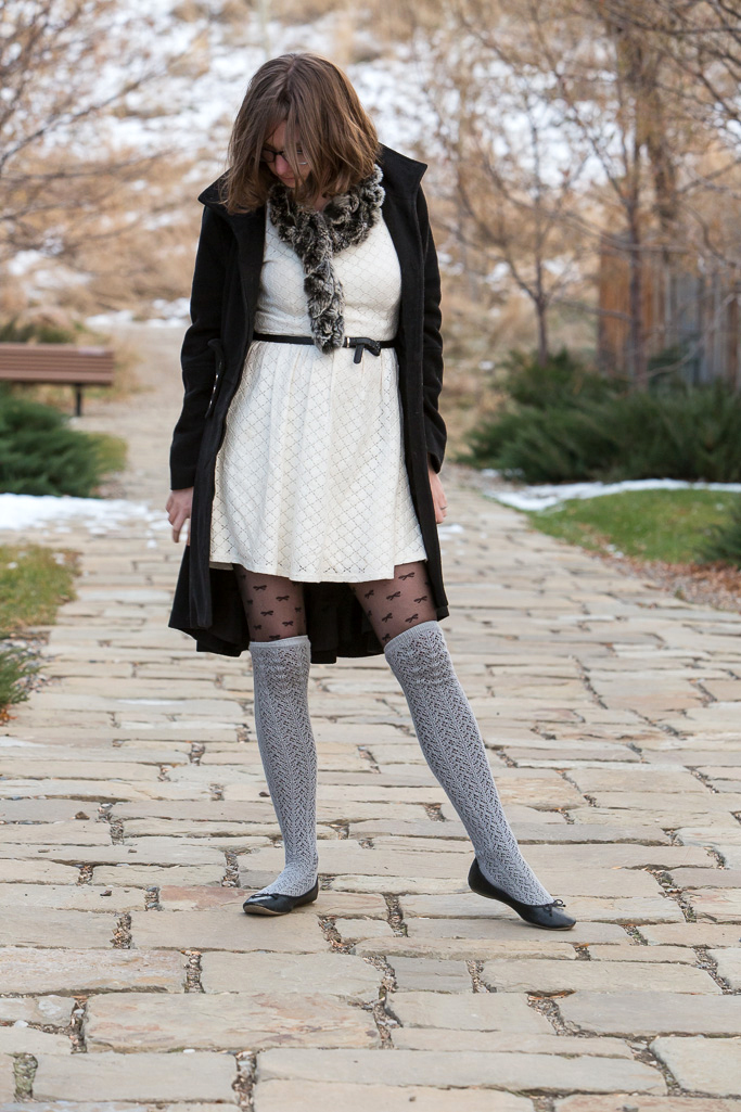 Winter Whites, winter, white dress, dress, long sleeved dress, fur, scarf, outfit of the day, coat, wyoming, 