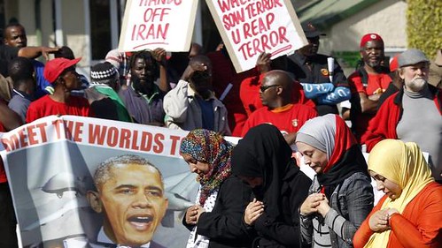 Anti-US protest took place outside the American embassy in Pretoria. Obama is in the country for a state visit. by Pan-African News Wire File Photos