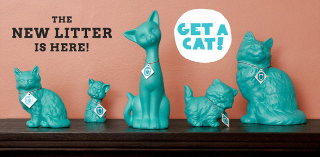a collection of teal cats