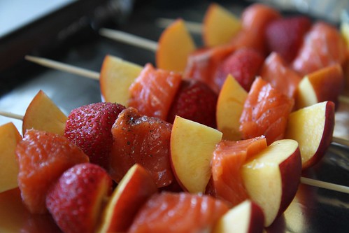 Grilled Salmon, Strawberry and Nectarine Kebabs