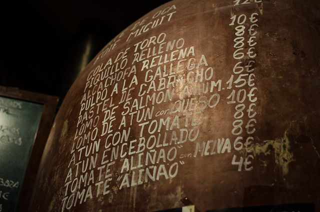 The decor of Casa Morales is lovely, the menu is displayed on giant old wine casks.