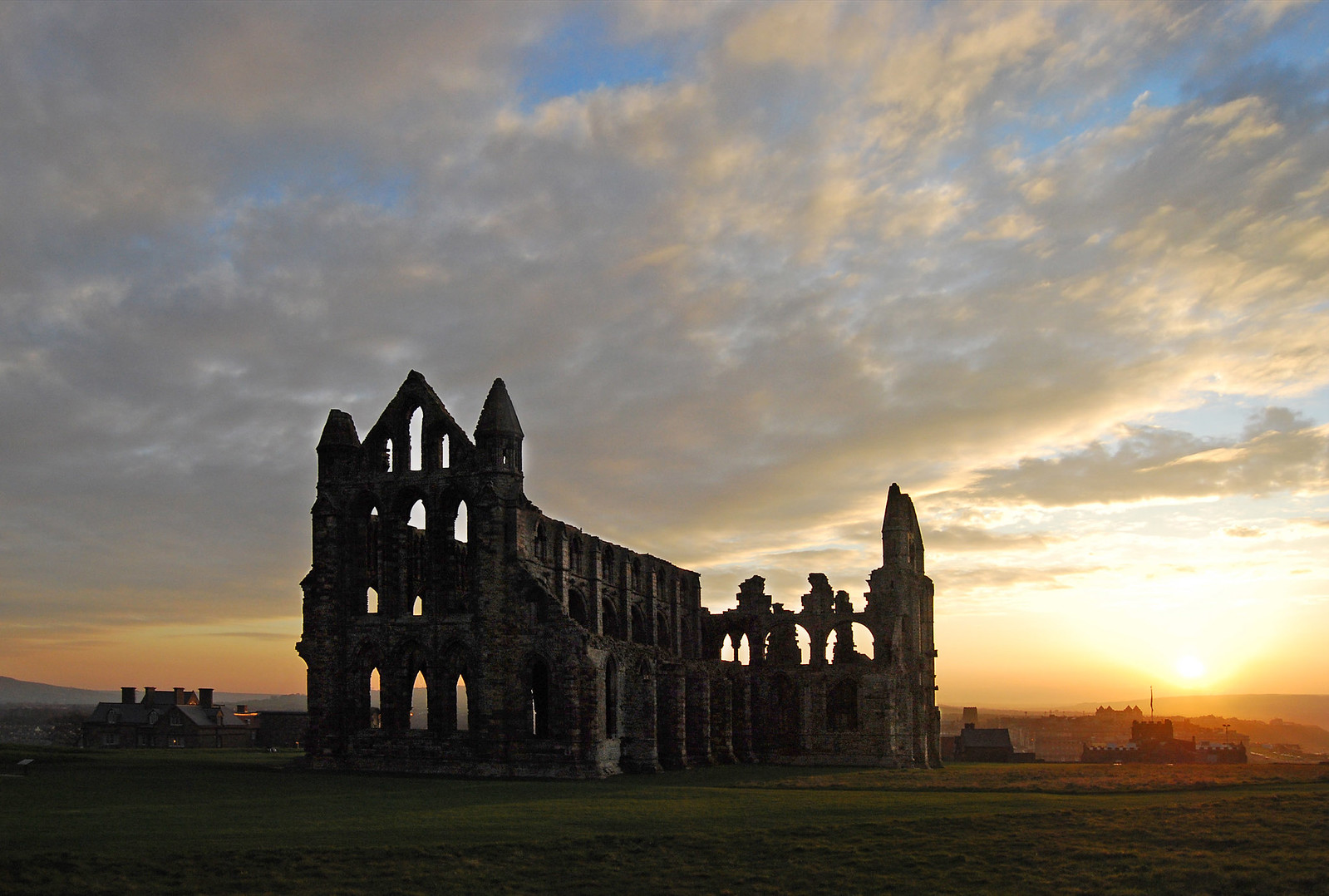 Whitby Abbey at sunset. Credit Ackers72