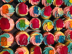 Mini Rainbow Cupcakes with Frogs and Bears