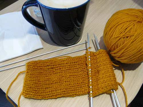 Knitting in a cafe