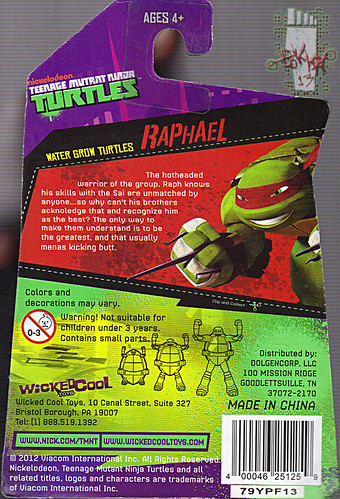 WICKED COOL TOYS :: Nickelodeon TEENAGE MUTANT NINJA TURTLES; 'WATER GROW TURTLES' - RAPHAEL iii // ..card backer  (( 2013 ))