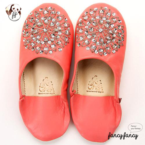 82.亮銀刺繡Blingbling皮拖鞋(摩洛哥製)-粉紅色