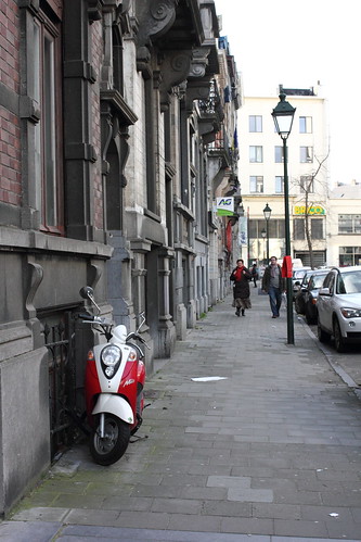 Red Scooter on the streets of Brussels