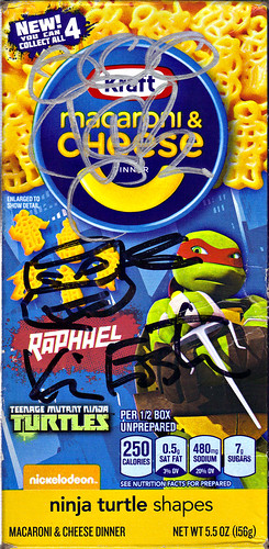 Kraft Macaroni & Cheese :: "TEENAGE MUTANT NINJA TURTLES" Shapes ; "RAPHAEL" box iv // ..signed by Kevin Eastman & Vanilla Ice  (( 2014 ))