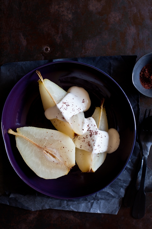 Poached Pears With Sumac & Creme Fraiche