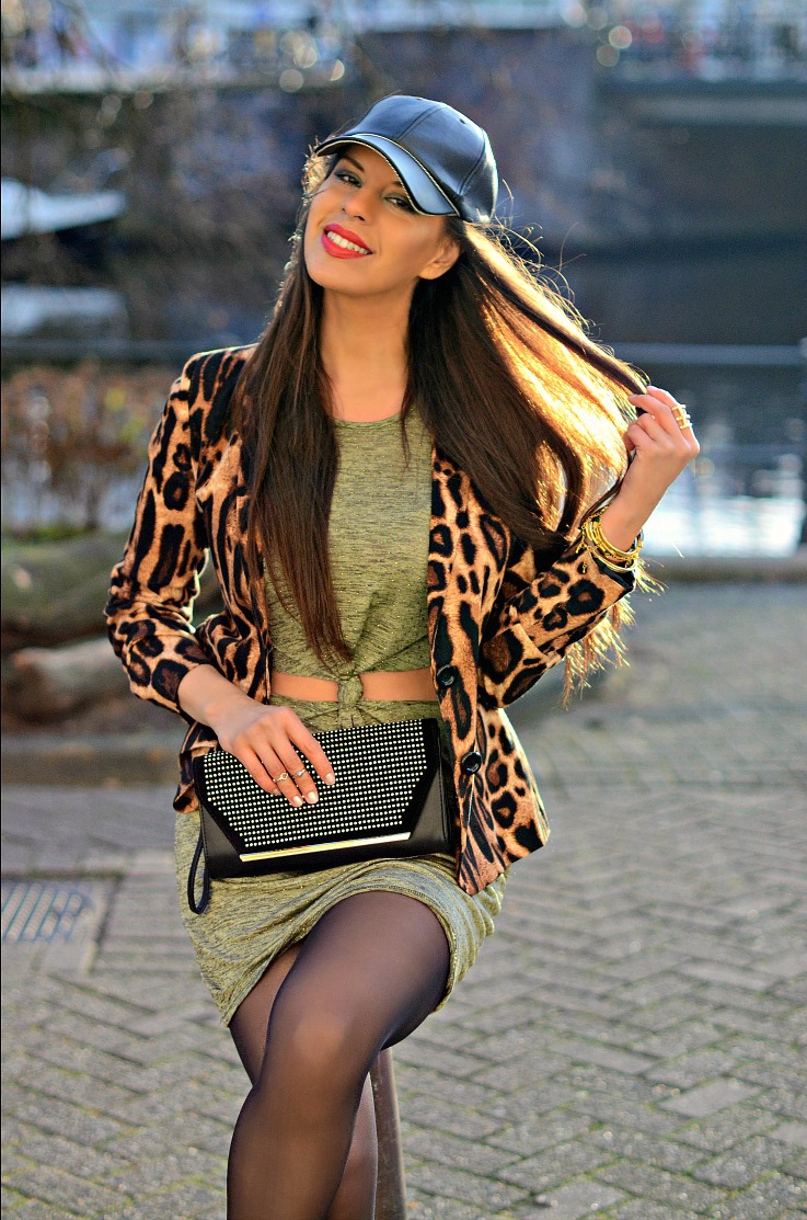 DSC_3793 Leopard blazer, Amsterdam fashion week 2014, Ready To Fish, Zara leather cap,